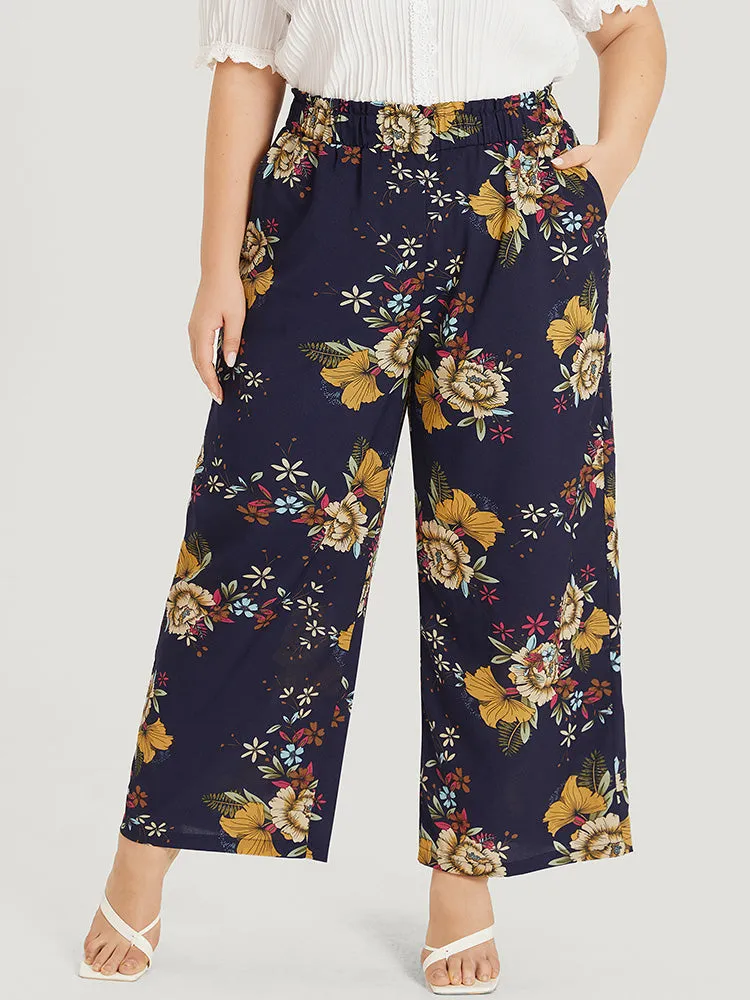 Floral Print Pocket Elastic Waist Wide High Rise Pants sold by Bloomchic
