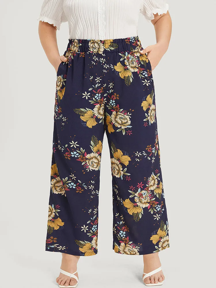 Floral Print Pocket Elastic Waist Wide High Rise Pants sold by Bloomchic product image thumbnail 5
