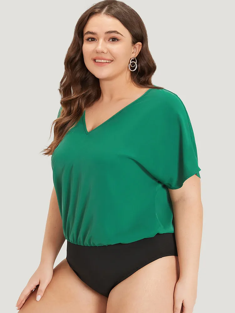 Solid V Neck Dolman Sleeve Cut Out Bodysuit sold by Bloomchic product image thumbnail 4