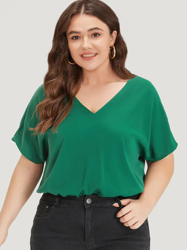 Solid V Neck Dolman Sleeve Cut Out Bodysuit sold by Bloomchic
