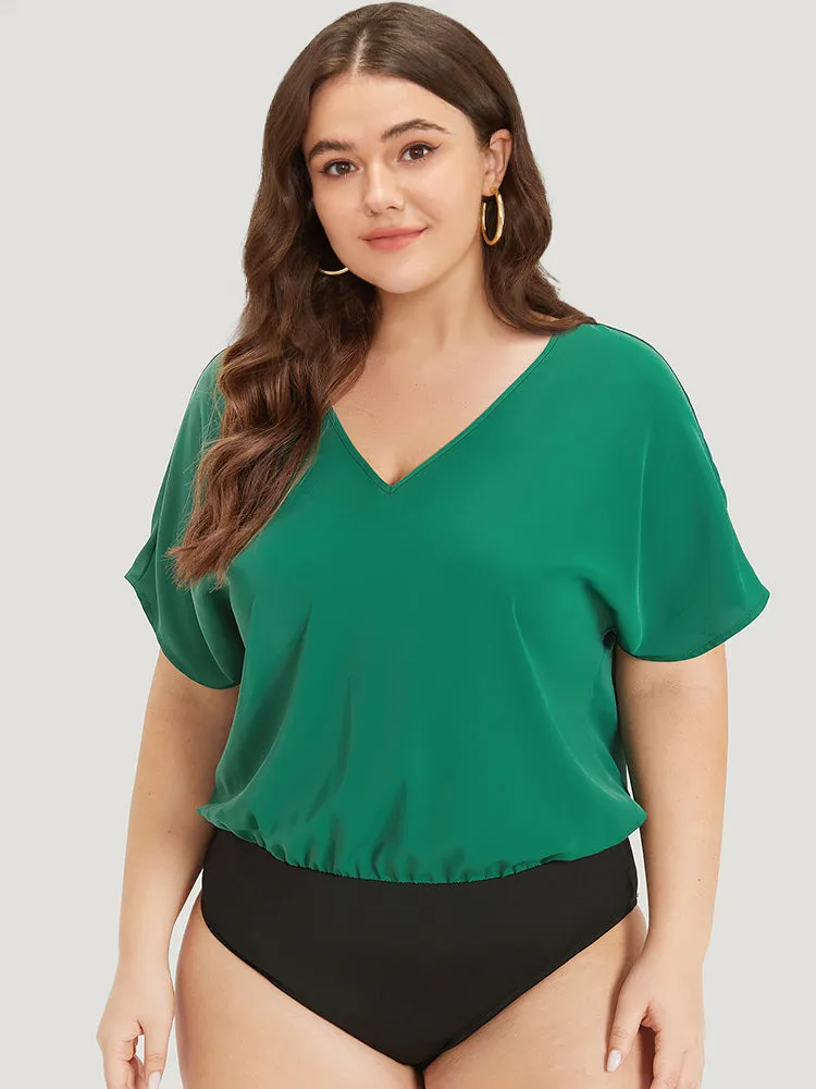 Solid V Neck Dolman Sleeve Cut Out Bodysuit sold by Bloomchic product image thumbnail 5