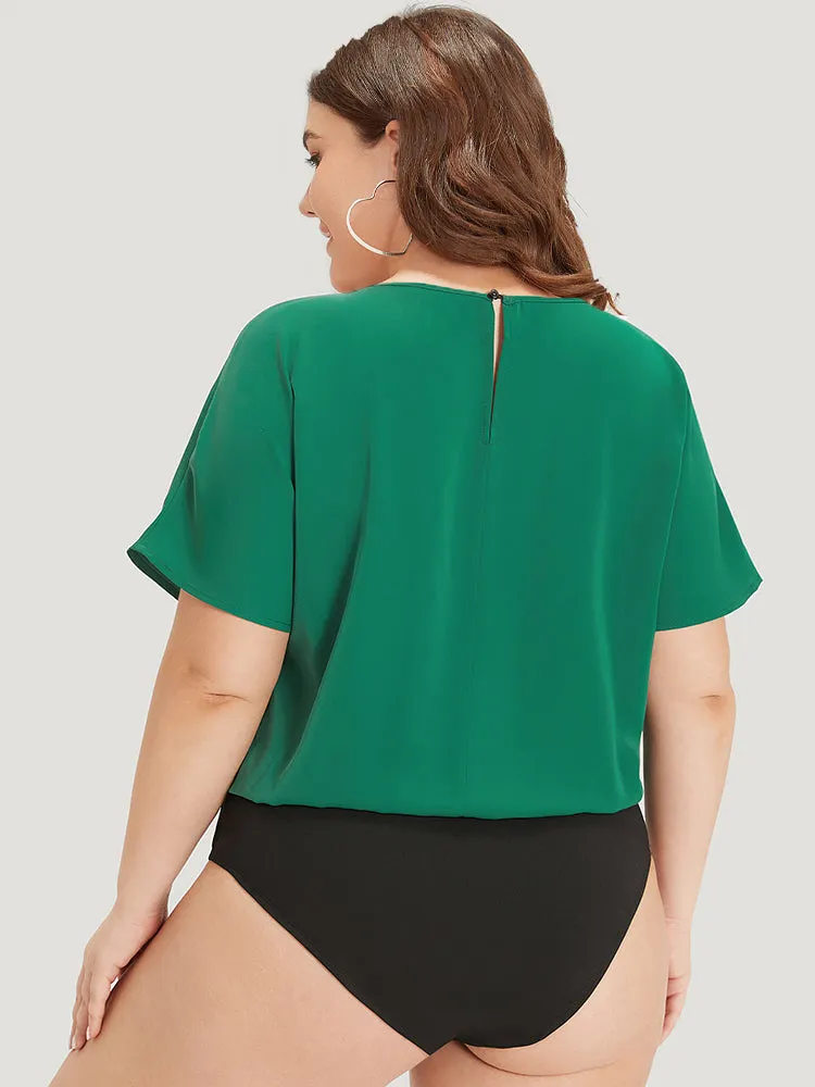 Solid V Neck Dolman Sleeve Cut Out Bodysuit sold by Bloomchic product image thumbnail 2