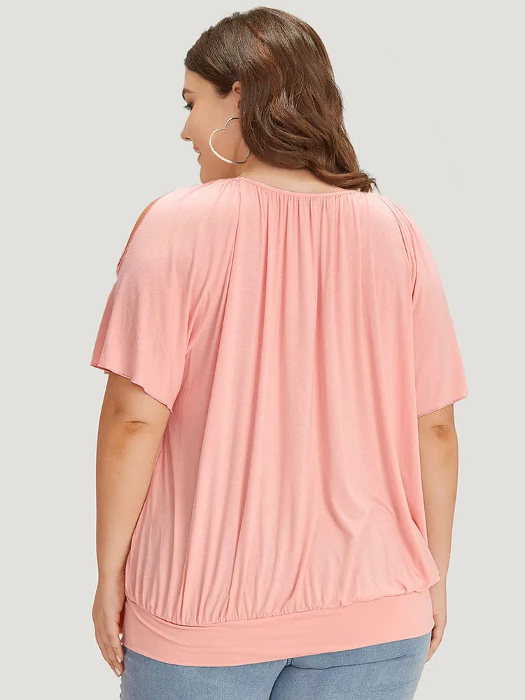 Solid Cut Out Gathered Crew Neck T-shirt sold by Bloomchic product image thumbnail 2