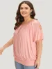 Solid Cut Out Gathered Crew Neck T-shirt sold by Bloomchic