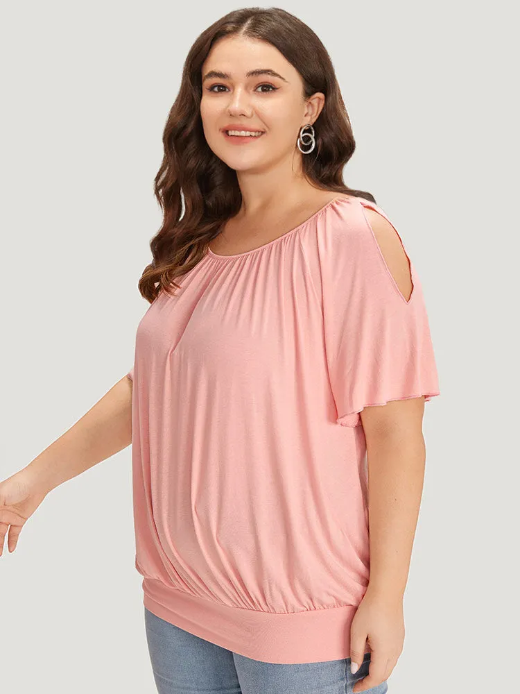 Solid Cut Out Gathered Crew Neck T-shirt sold by Bloomchic product image thumbnail 3