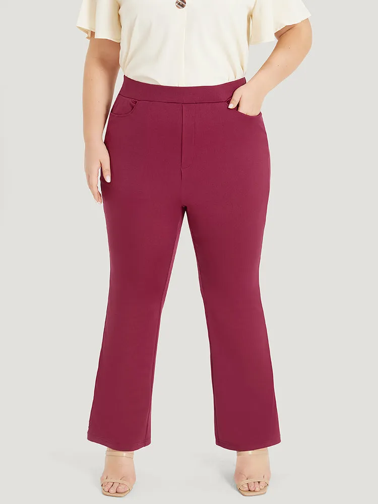 Plain Slant Pocket Elastic Waist High Rise Bootcut Pants sold by Bloomchic product image thumbnail 3