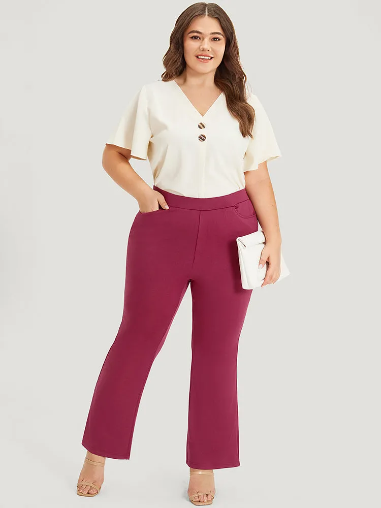 Plain Slant Pocket Elastic Waist High Rise Bootcut Pants sold by Bloomchic product image thumbnail 4