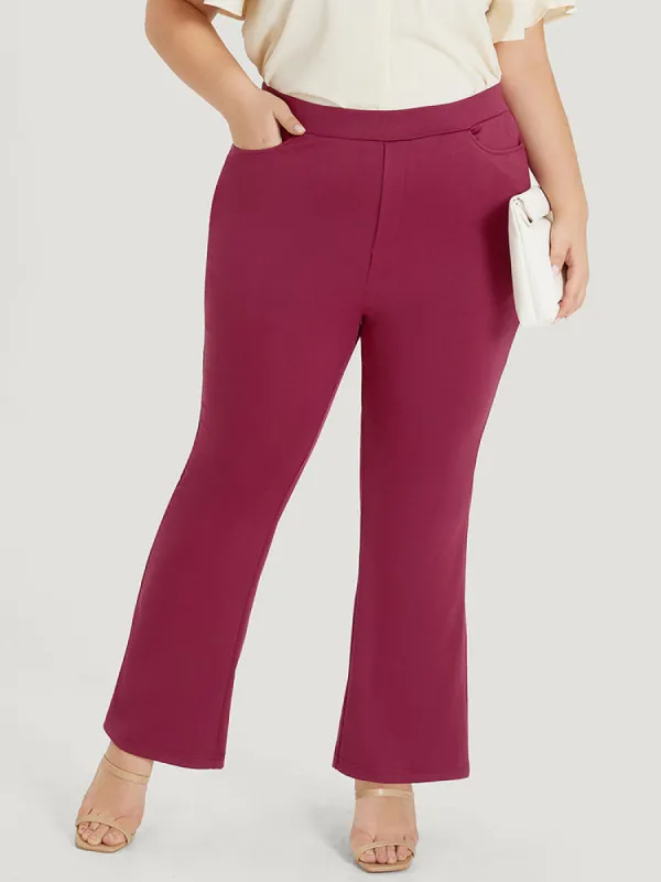 Plain Slant Pocket Elastic Waist High Rise Bootcut Pants sold by Bloomchic