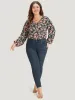 Floral Print V Neck Elastic Waist Lantern Sleeve Bodysuit sold by Bloomchic