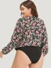 Floral Print V Neck Elastic Waist Lantern Sleeve Bodysuit sold by Bloomchic