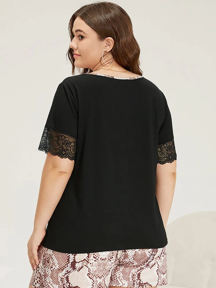 Plain Patchwork Snakeskin Guipure Lace Keyhole Sleep Top sold by Bloomchic product image thumbnail 2