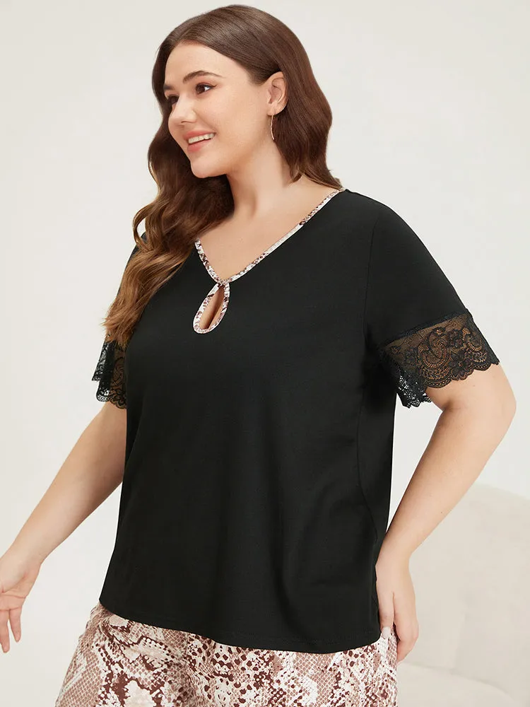 Plain Patchwork Snakeskin Guipure Lace Keyhole Sleep Top sold by Bloomchic product image thumbnail 3