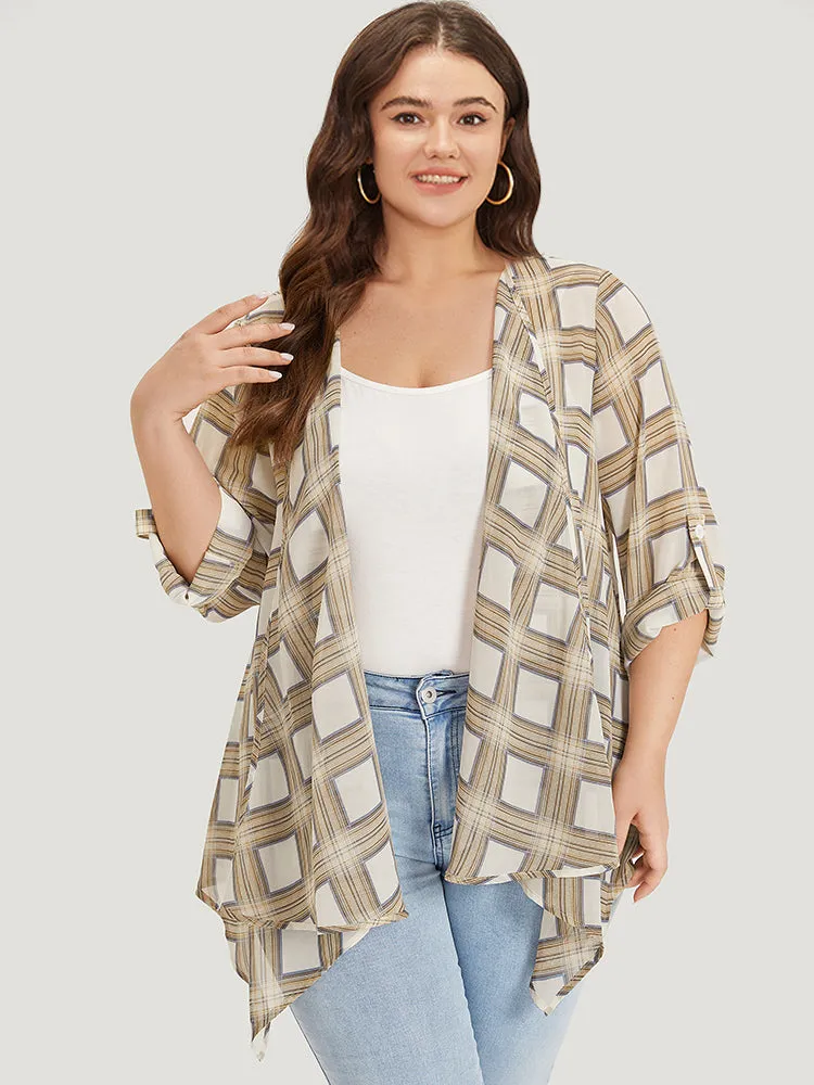 Plaid Asymmetrical Hem Tab Sleeve Kimono sold by Bloomchic