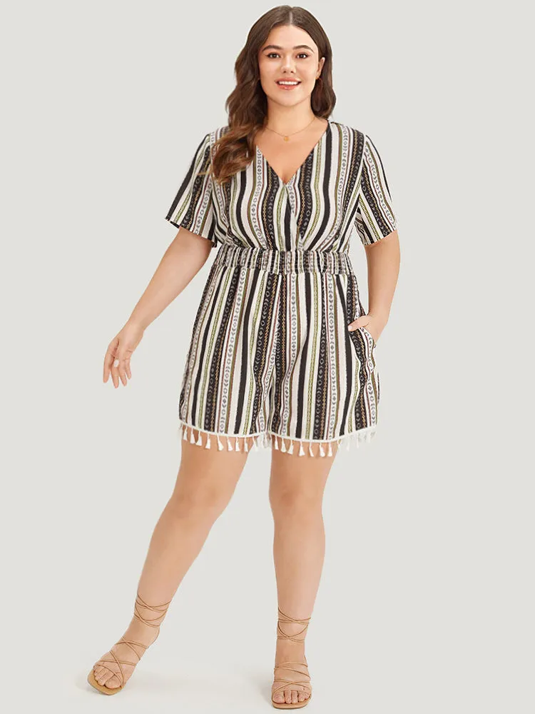 Boho Print Shirred Cut Out Tassel Trim Romper sold by Bloomchic product image thumbnail 5