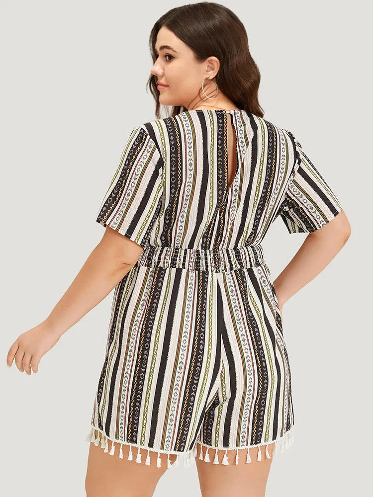 Boho Print Shirred Cut Out Tassel Trim Romper sold by Bloomchic product image thumbnail 3