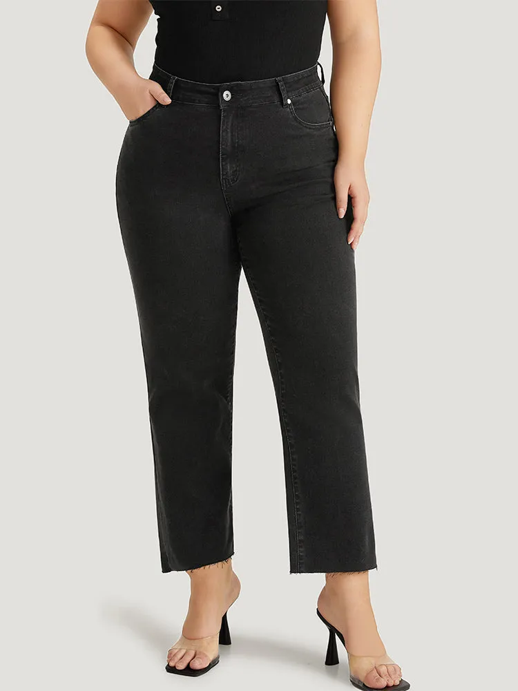 Plain Pocket High Rise Straight Leg Jeans sold by Bloomchic