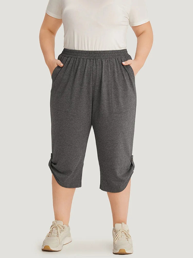 Supersoft Essentials Plain Pocket Button Detail Cropped Sweatpants sold by Bloomchic product image thumbnail 5