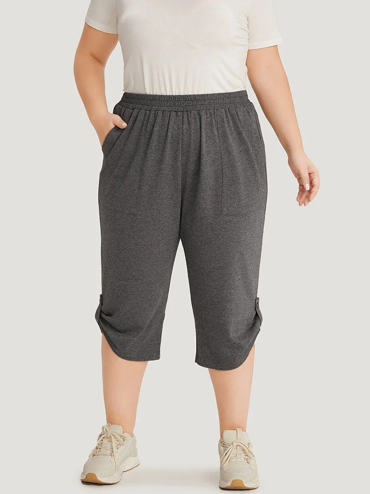 Supersoft Essentials Plain Pocket Button Detail Cropped Sweatpants sold by Bloomchic product image thumbnail 3