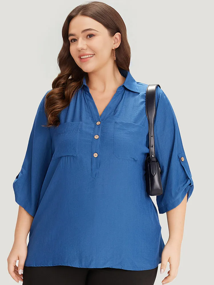 Supersoft Essentials Solid Button Up Pocket Shirt Collar Blouse sold by Bloomchic product image thumbnail 3