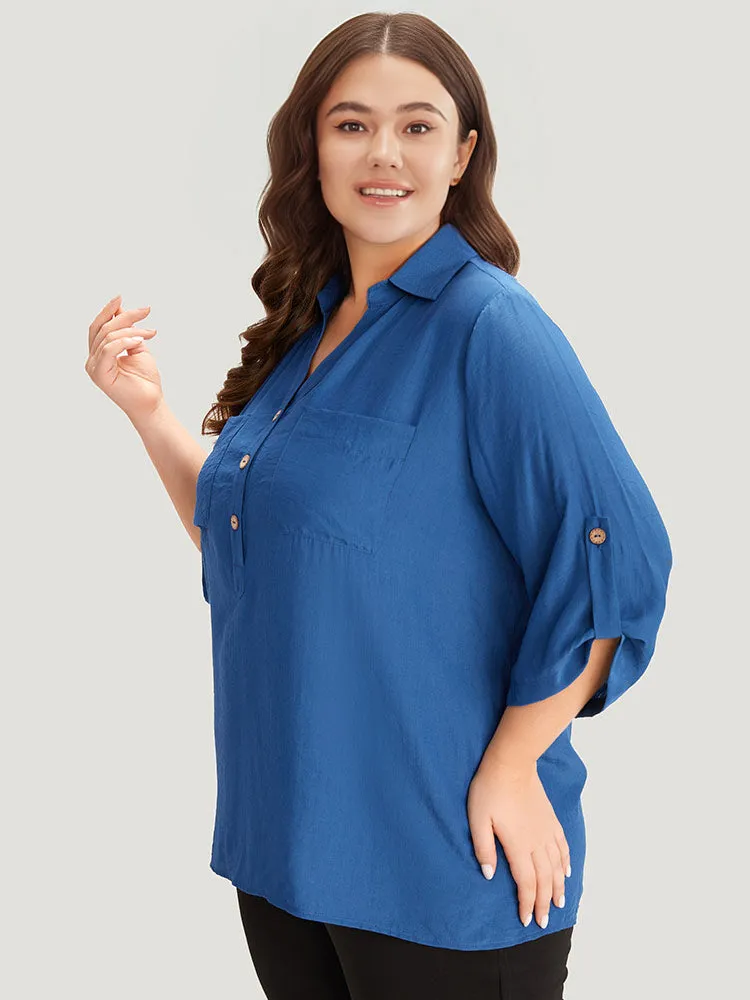 Supersoft Essentials Solid Button Up Pocket Shirt Collar Blouse sold by Bloomchic product image thumbnail 4