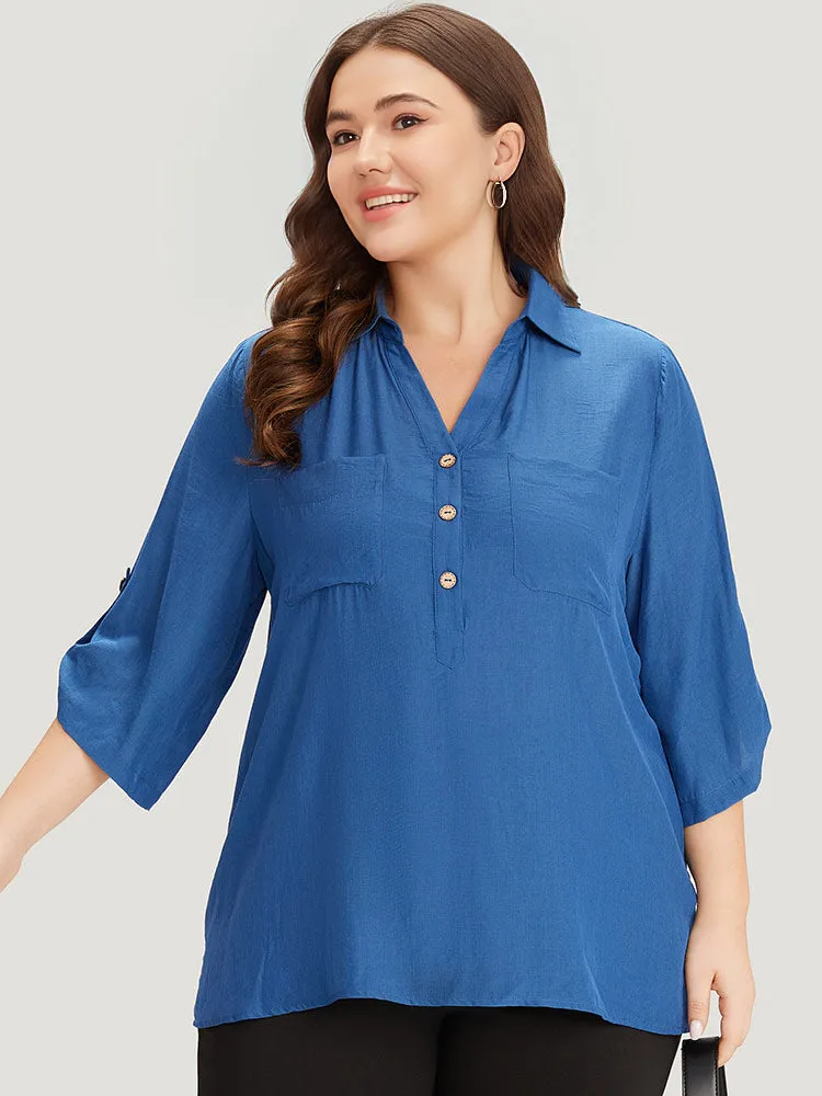 Supersoft Essentials Solid Button Up Pocket Shirt Collar Blouse sold by Bloomchic product image thumbnail 2