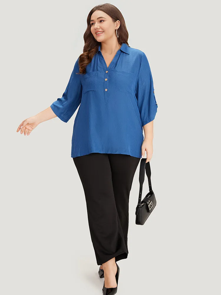 Supersoft Essentials Solid Button Up Pocket Shirt Collar Blouse sold by Bloomchic product image thumbnail 5