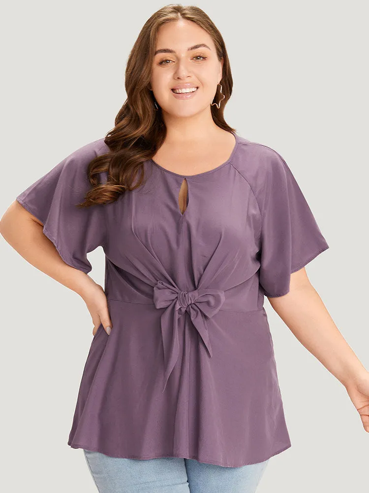 Supersoft Essentials Plain Keyhole Twist Front Ruffle Blouse sold by Bloomchic product image thumbnail 5