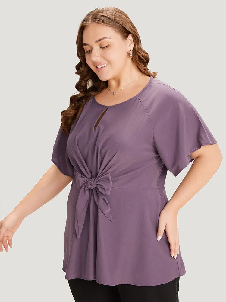 Supersoft Essentials Plain Keyhole Twist Front Ruffle Blouse sold by Bloomchic product image thumbnail 3