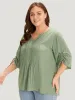 Supersoft Essentials Plain Notched Pleated Drawstring Blouse sold by Bloomchic