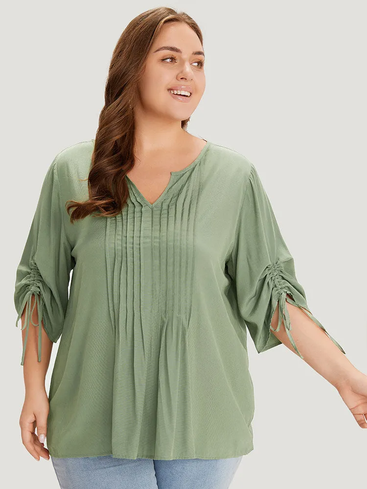 Supersoft Essentials Plain Notched Pleated Drawstring Blouse sold by Bloomchic