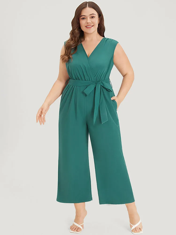 Supersoft Essentials Plain Surplice Neck Belted Jumpsuit sold by Bloomchic product image thumbnail 4