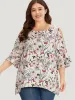 Butterfly & Floral Print Bell Sleeve Cut Out Blouse sold by Bloomchic