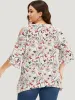 Butterfly & Floral Print Bell Sleeve Cut Out Blouse sold by Bloomchic