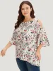 Butterfly & Floral Print Bell Sleeve Cut Out Blouse sold by Bloomchic