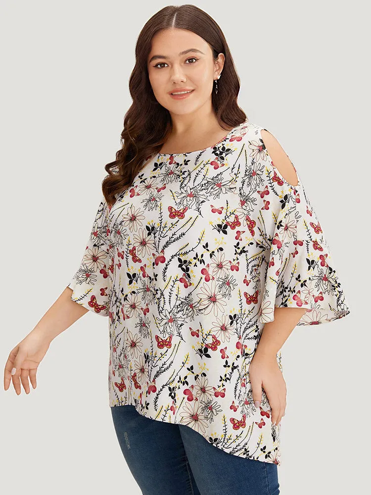 Butterfly & Floral Print Bell Sleeve Cut Out Blouse sold by Bloomchic product image thumbnail 4