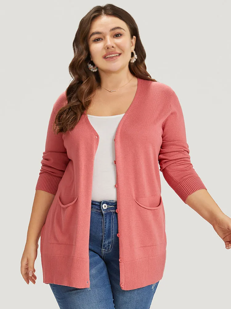 Supersoft Essentials Solid Button Down Patched Pocket Cardigan sold by Bloomchic