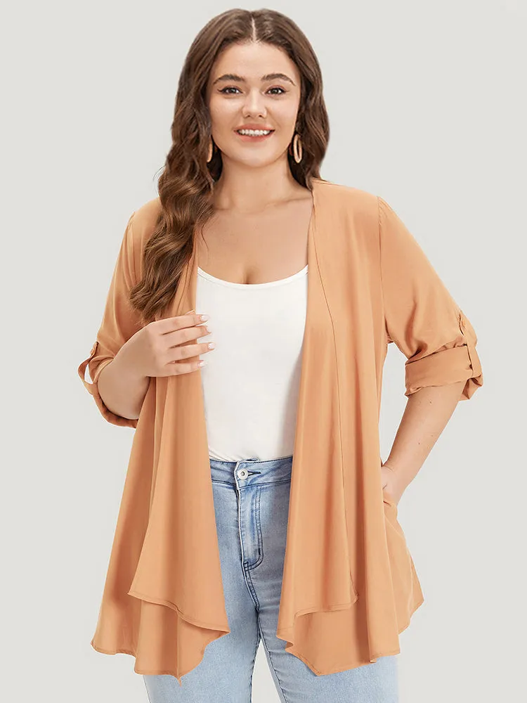 Supersoft Essentials Plain Pocket Button Asymmetrical Hem Kimono sold by Bloomchic