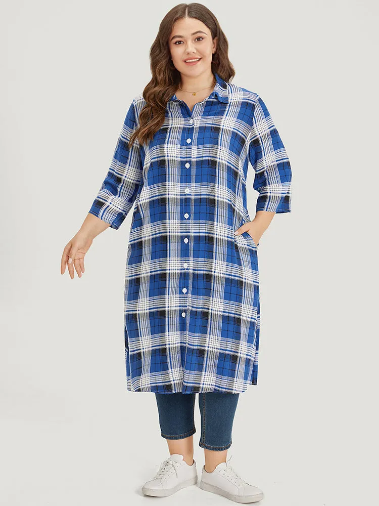 Plaid Shirt Collar Pocket Button Through Kimono sold by Bloomchic product image thumbnail 3