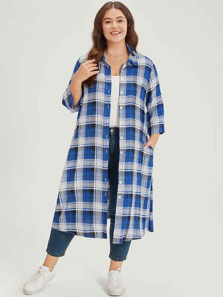 Plaid Shirt Collar Pocket Button Through Kimono sold by Bloomchic