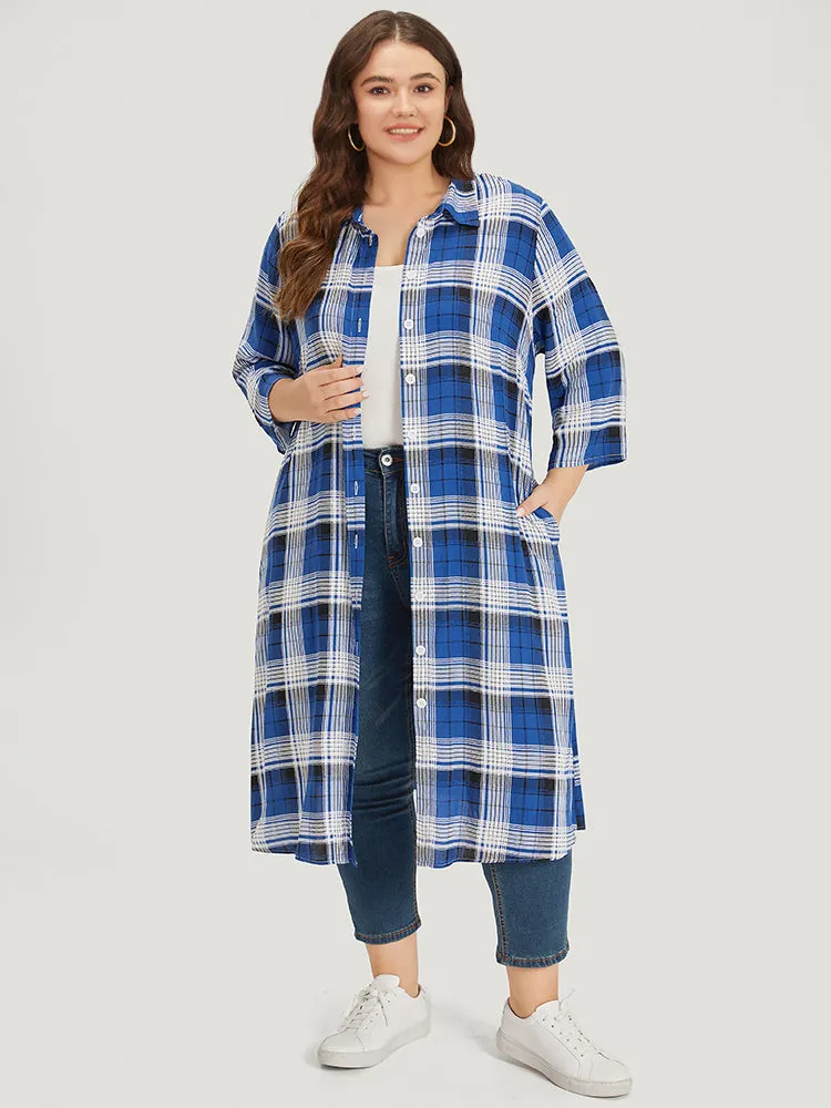 Plaid Shirt Collar Pocket Button Through Kimono sold by Bloomchic product image thumbnail 2