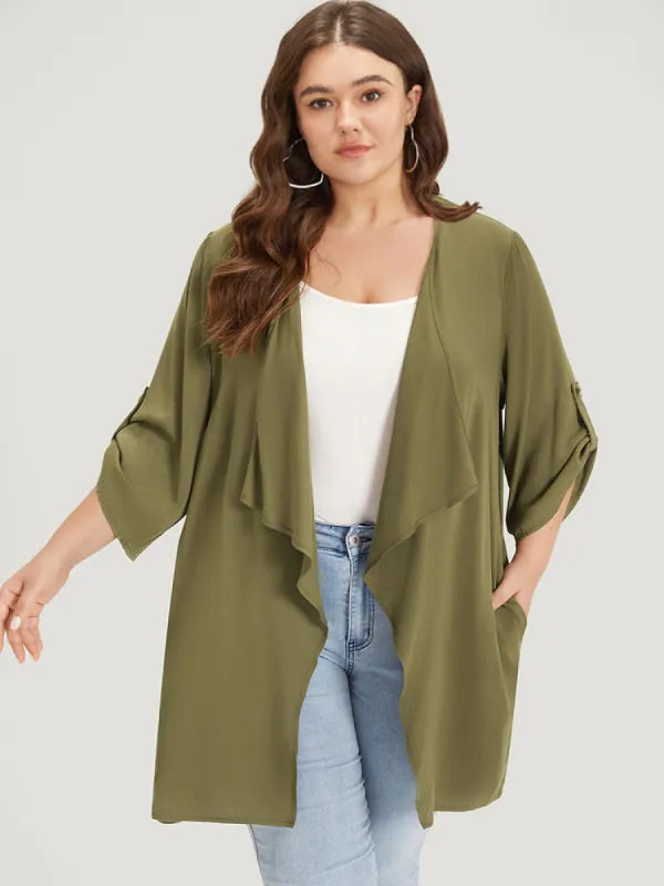 Supersoft Essentials Plain Pocket Button Ruffle Open Front Kimono sold by Bloomchic