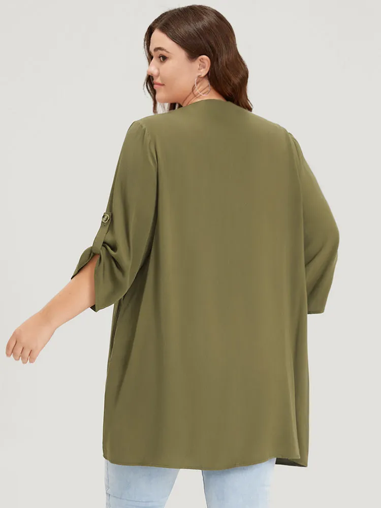 Supersoft Essentials Plain Pocket Button Ruffle Open Front Kimono sold by Bloomchic product image thumbnail 2
