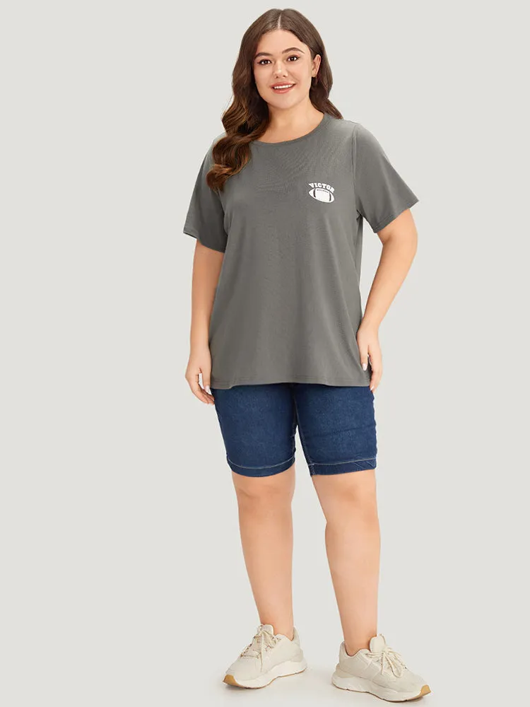 Plain Graphic Print Round Neck T-shirt sold by Bloomchic product image thumbnail 5