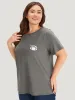 Plain Graphic Print Round Neck T-shirt sold by Bloomchic