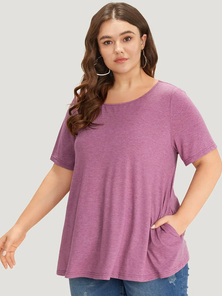 Plain Heather Pocket Round Neck T-shirt sold by Bloomchic