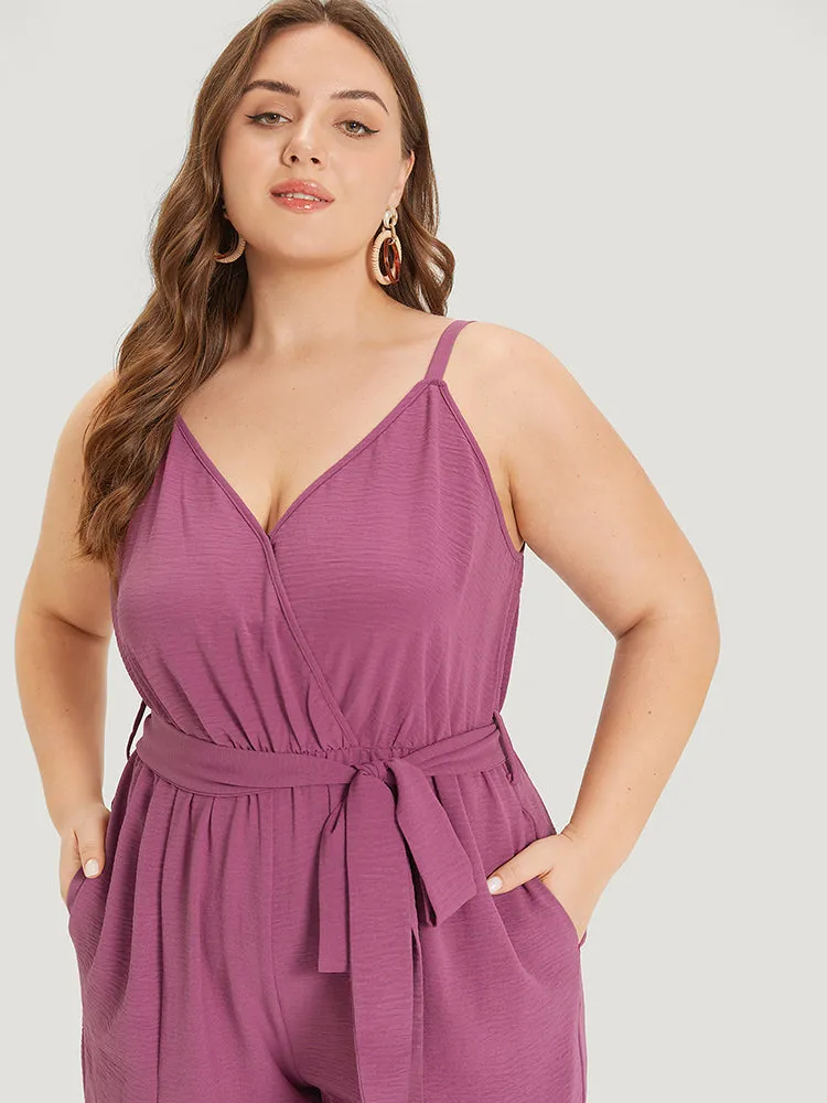 Plain Split Front Pocket Surplice Neck Belted Jumpsuit sold by Bloomchic product image thumbnail 5