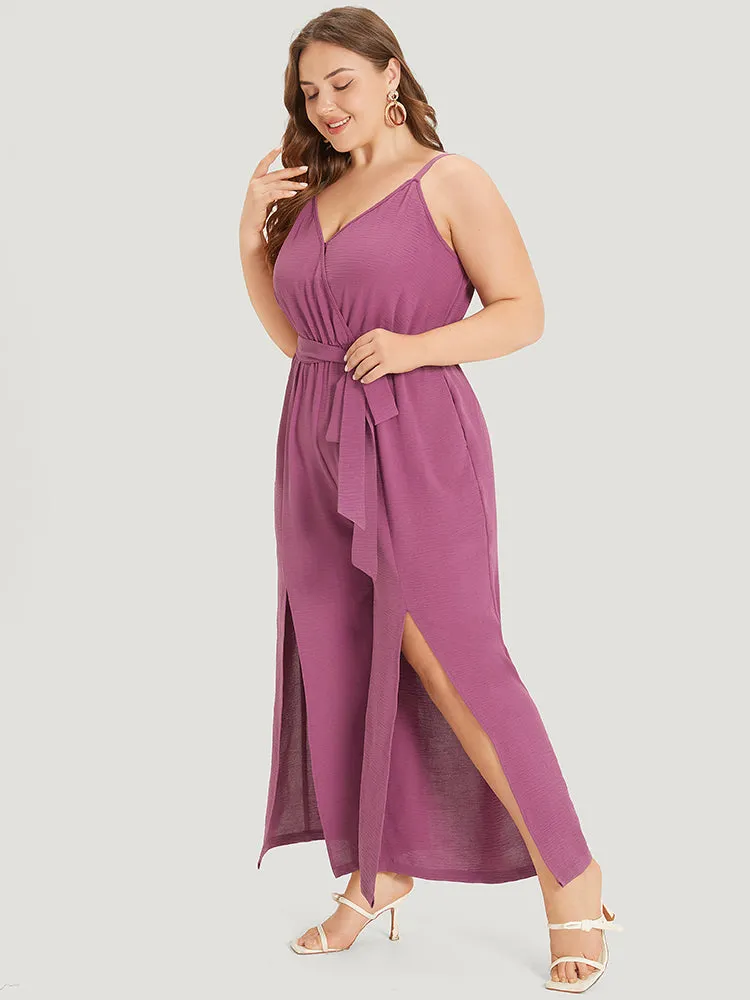 Plain Split Front Pocket Surplice Neck Belted Jumpsuit sold by Bloomchic product image thumbnail 3
