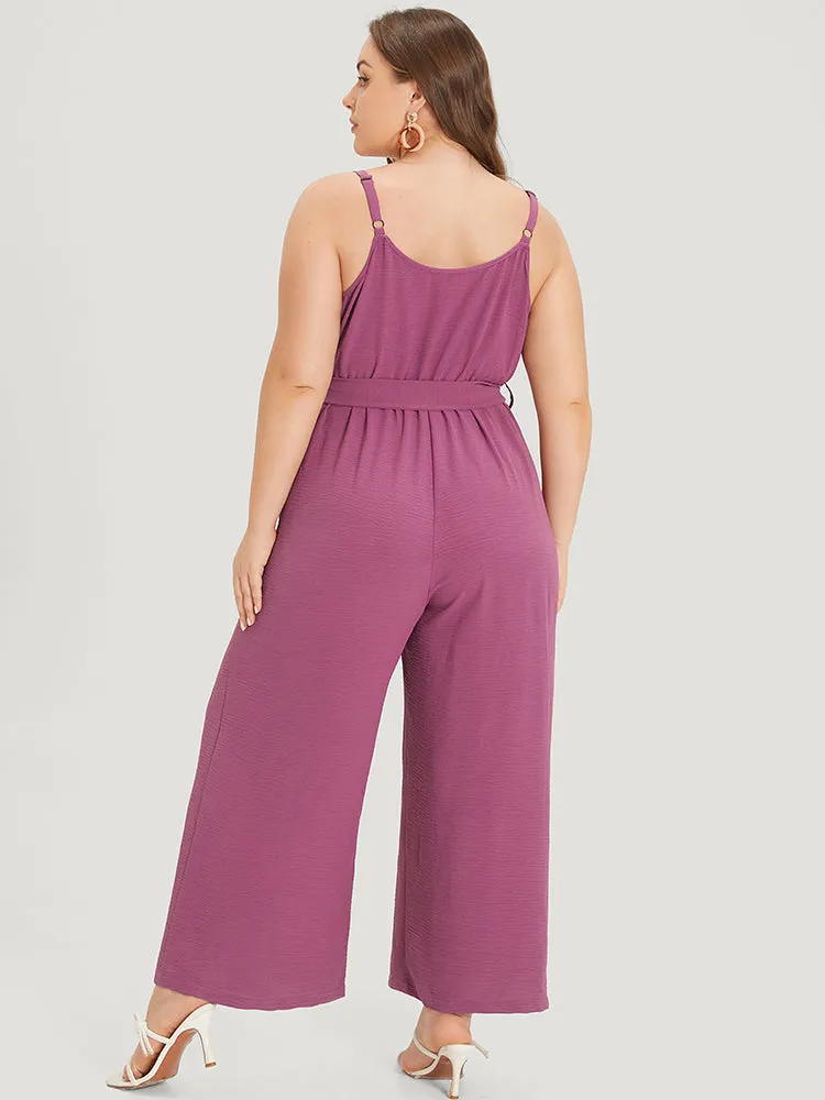 Plain Split Front Pocket Surplice Neck Belted Jumpsuit sold by Bloomchic product image thumbnail 4