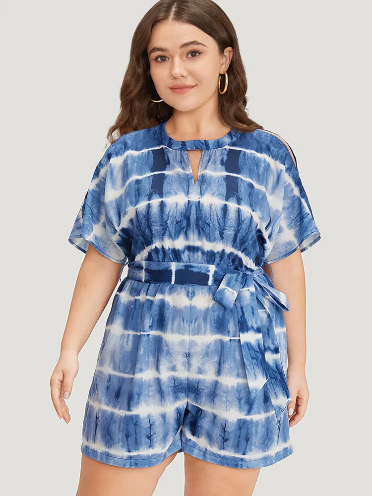 Tie Dye Keyhole Belted Batwing Sleeve Romper sold by Bloomchic product image thumbnail 5