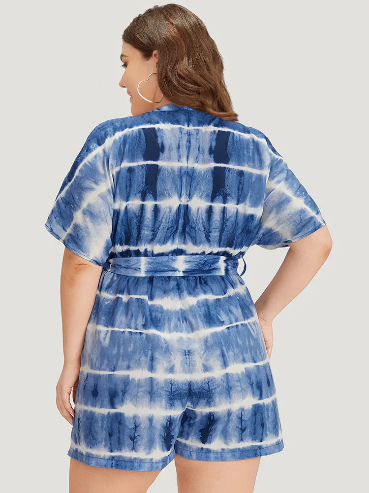 Tie Dye Keyhole Belted Batwing Sleeve Romper sold by Bloomchic product image thumbnail 2
